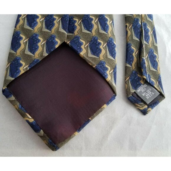 Cambridge Classics 100% Imported Silk Tie Geometric Green Blue 60" - Picture 5 of 5